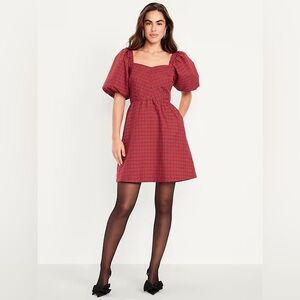 Old Navy Puff-Sleeve Plaid Mini Dress